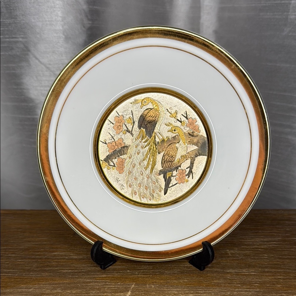 The Art of Chokin 24K Gold Edged 6” Round Plate with Stand